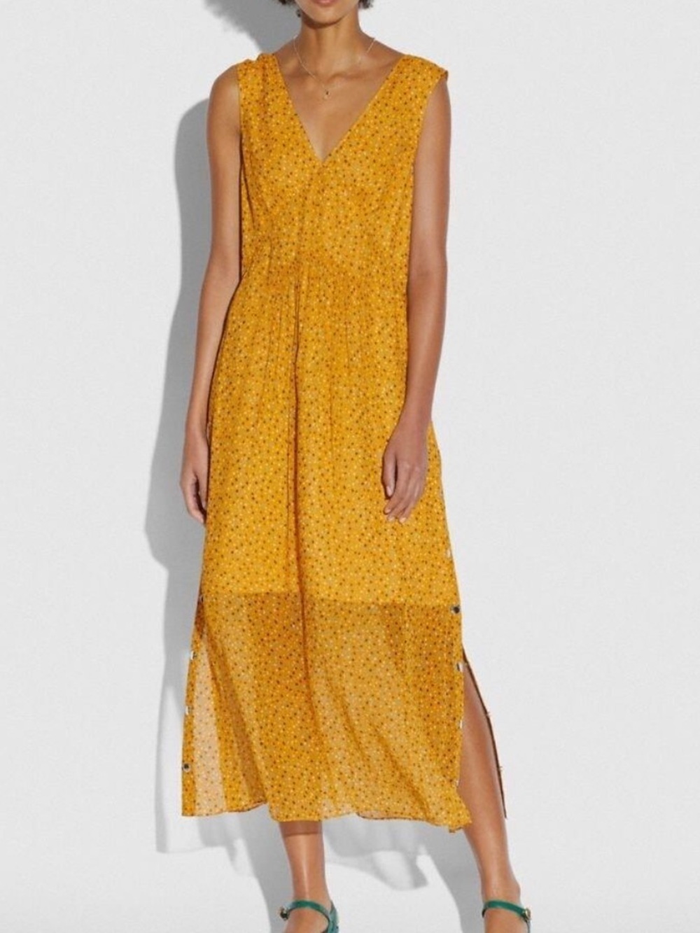 Coach 1941 100% Silk Mustard Yellow Dot Print Dress Size 0